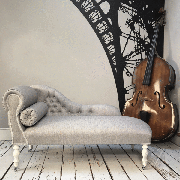 Poirot Grey Herringbone Chaise NapoleonRockefeller Vintage and retro furniture, bespoke hand